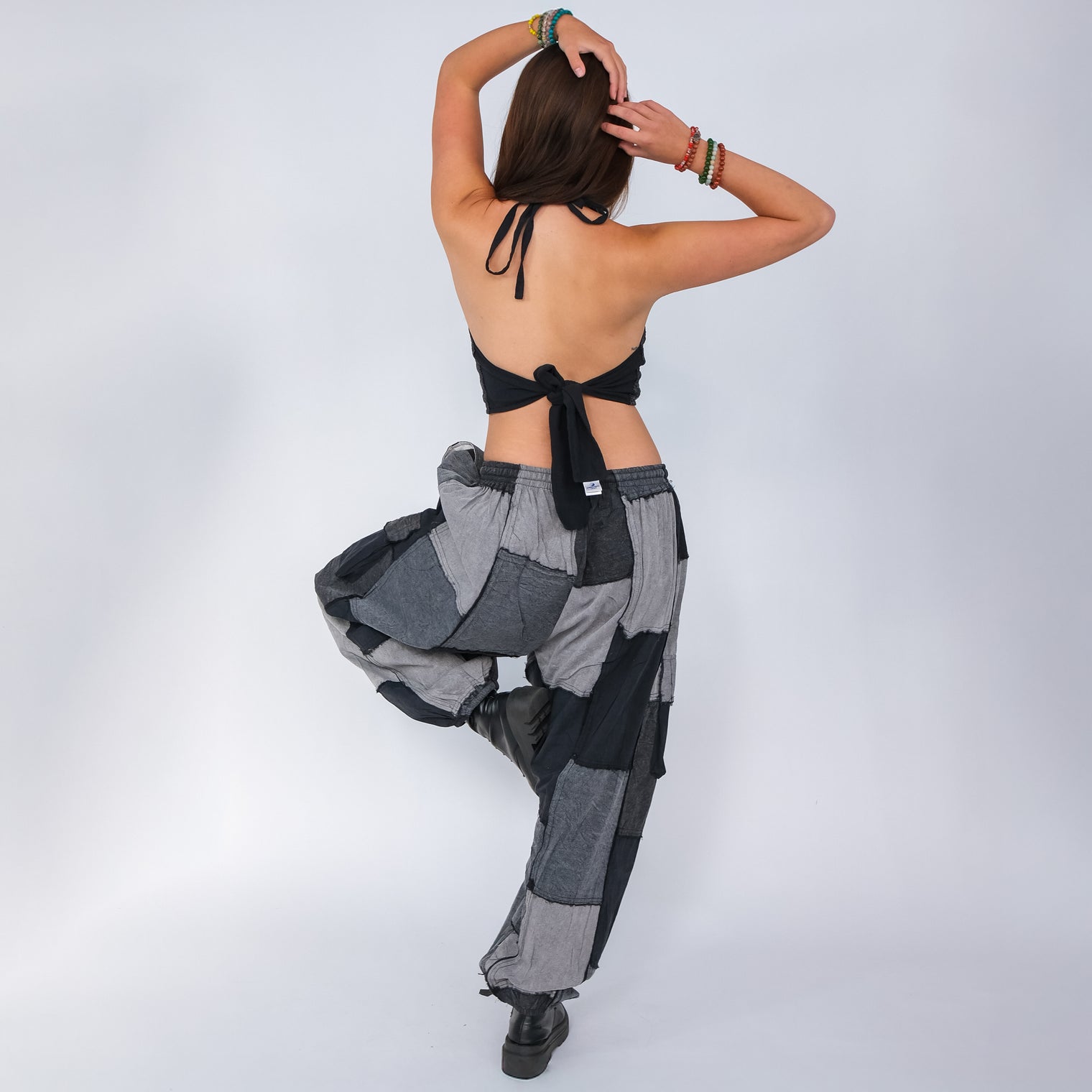 Patchwork Denim Look Earthy Baggy Pants