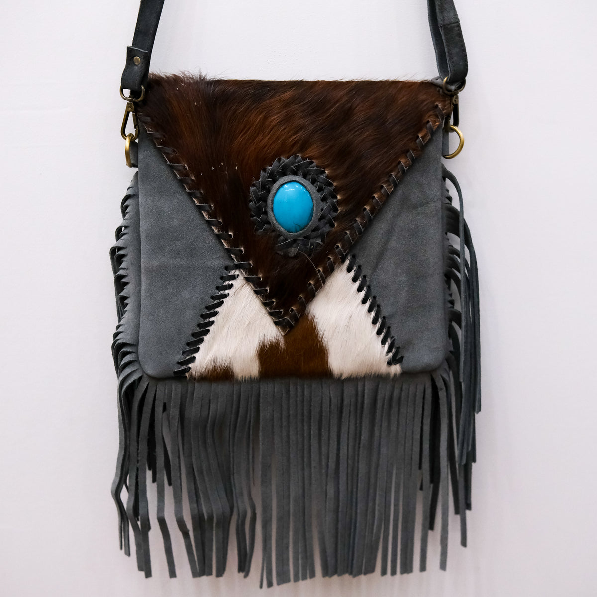 Turquoise Trail One of a Kind Boho Fringe Crossbody Bag