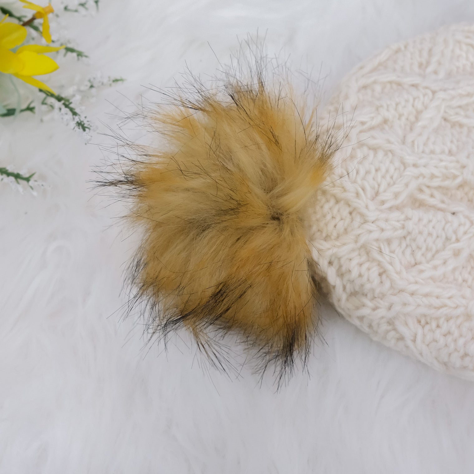 Hand Knit Fleece Lined Pom Pom Hat