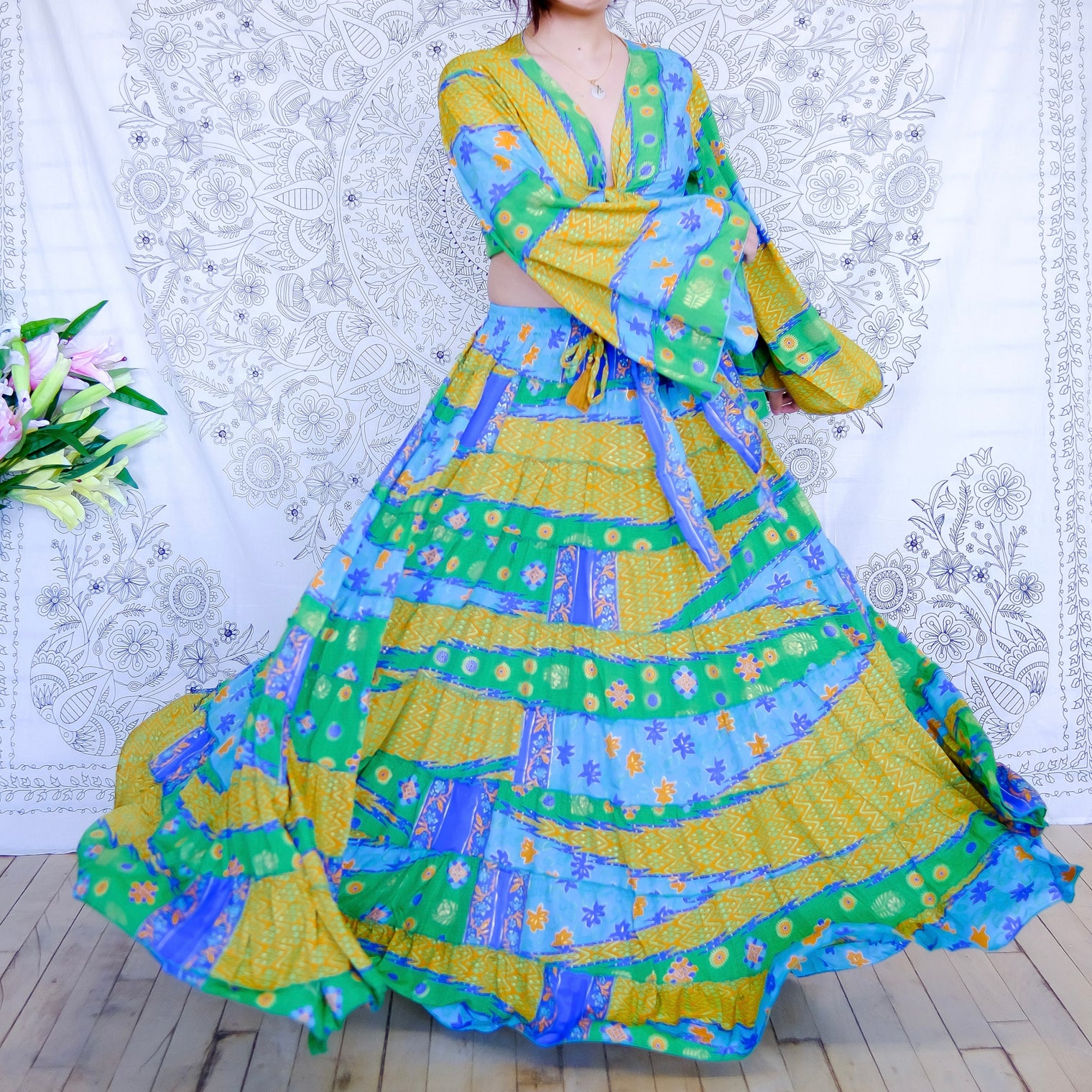 Ethereal Flowy Tiered Skirt with Flare Sleeve Top