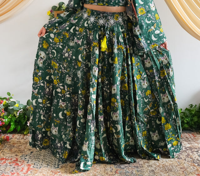 Celestial Cat Moon Tiered Maxi Skirt