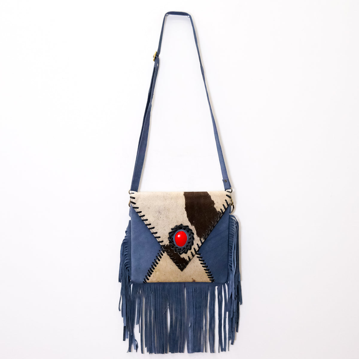 Blue Suede Western Fringe Crossbody Bag