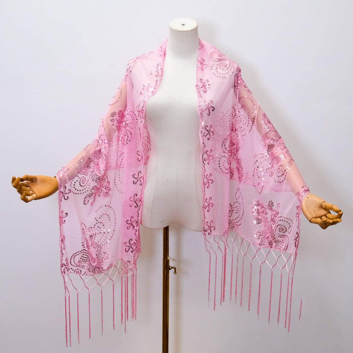 Floral Lace Sequin Shawl with Fringe