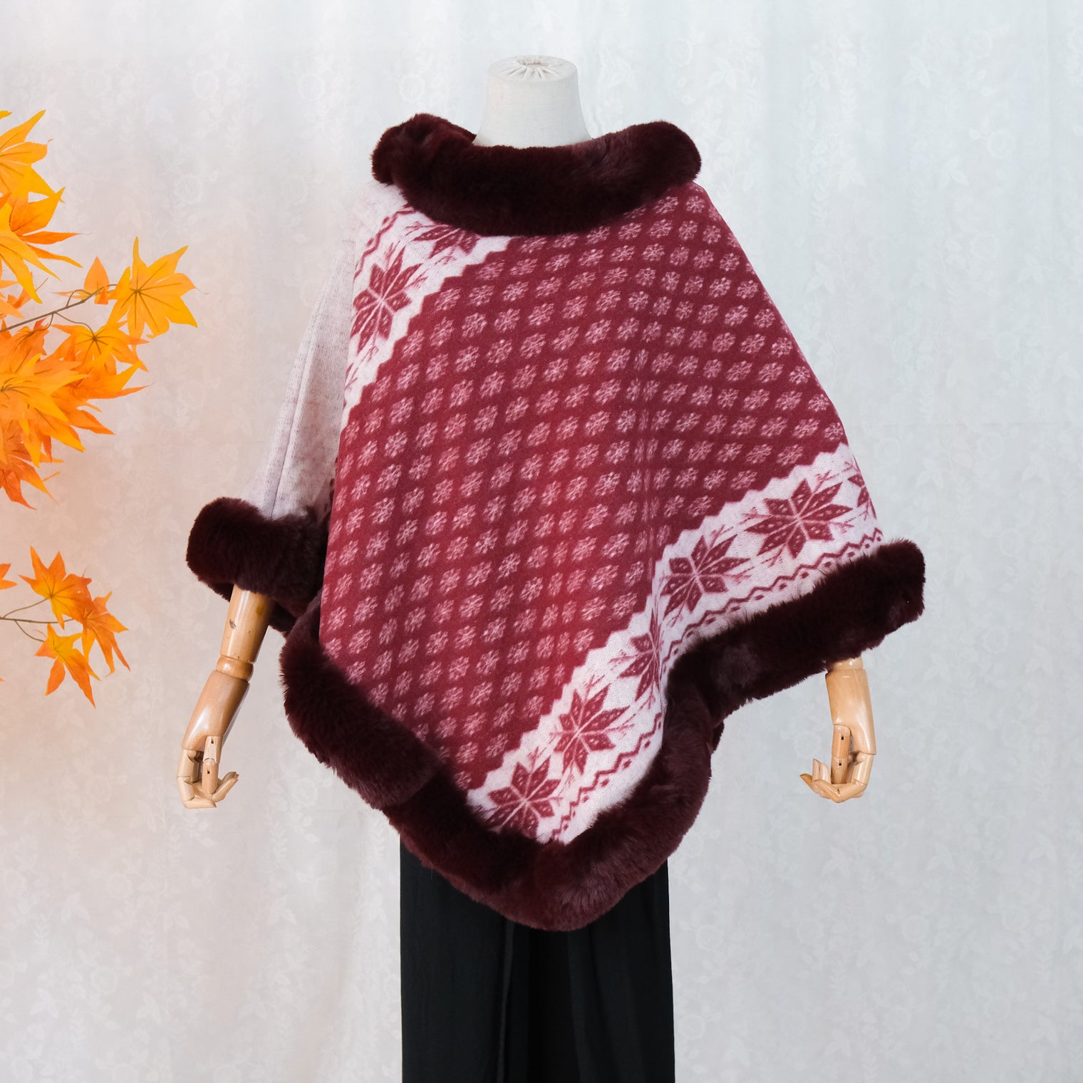 Boho Snowflake Faux Fur Ponchos