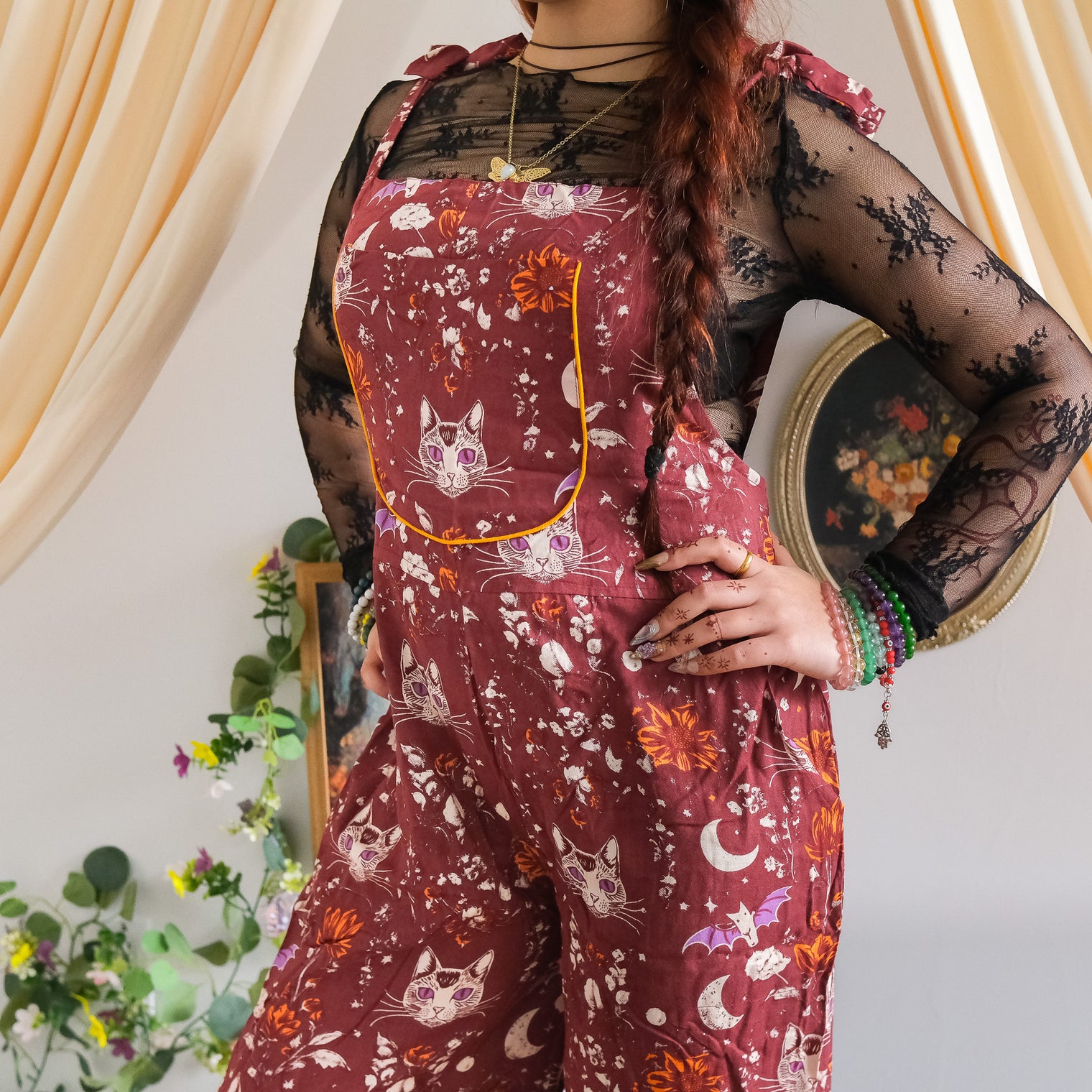 Celestial Cat & Moon Wide Leg Jumpsuit