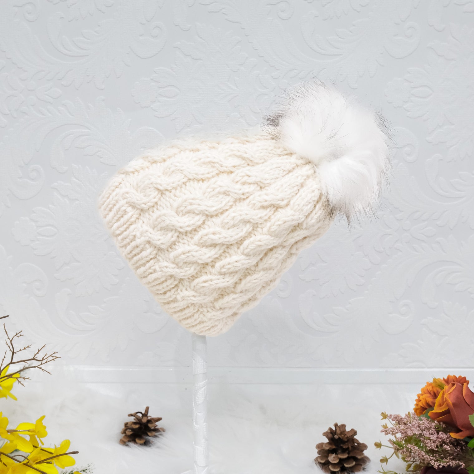 Slouchy Knitted Hat with Pom Pom