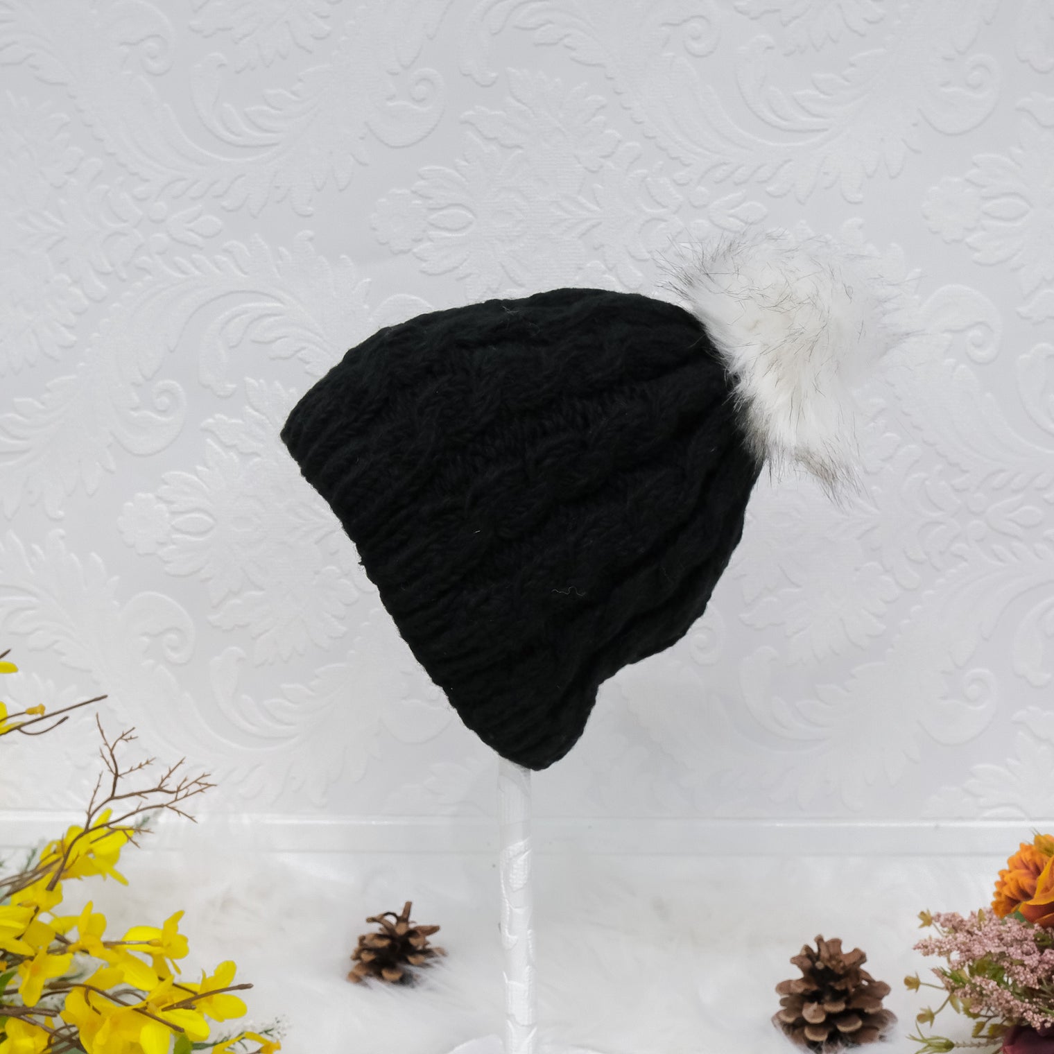 Slouchy Knitted Hat with Pom Pom
