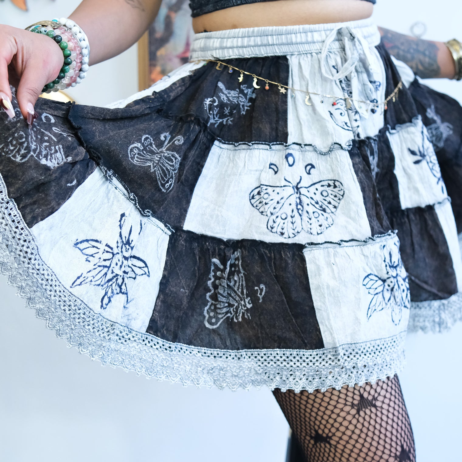 Fairycore Whimsy Mini Patchwork Skirt with Pocket