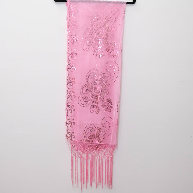 Floral Lace Sequin Shawl with Fringe