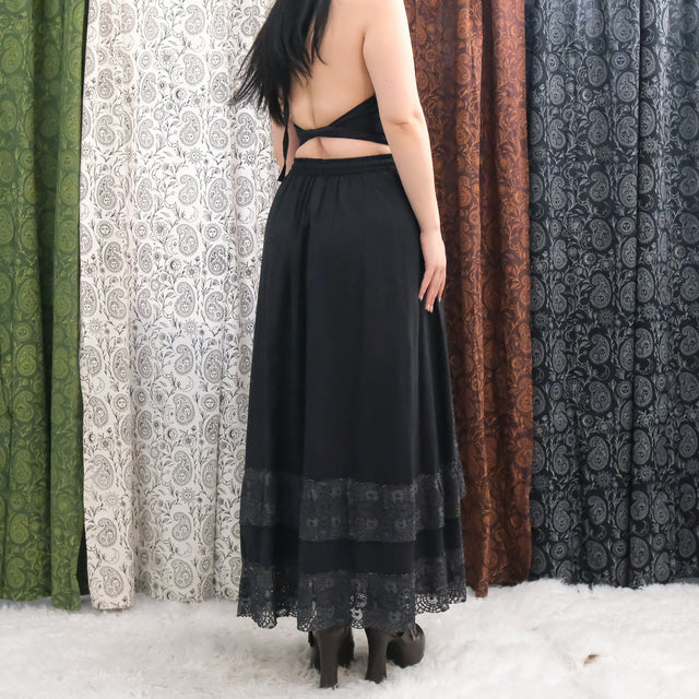 Boho Lace Maxi Skirt Set with Reversible Halter Bralette