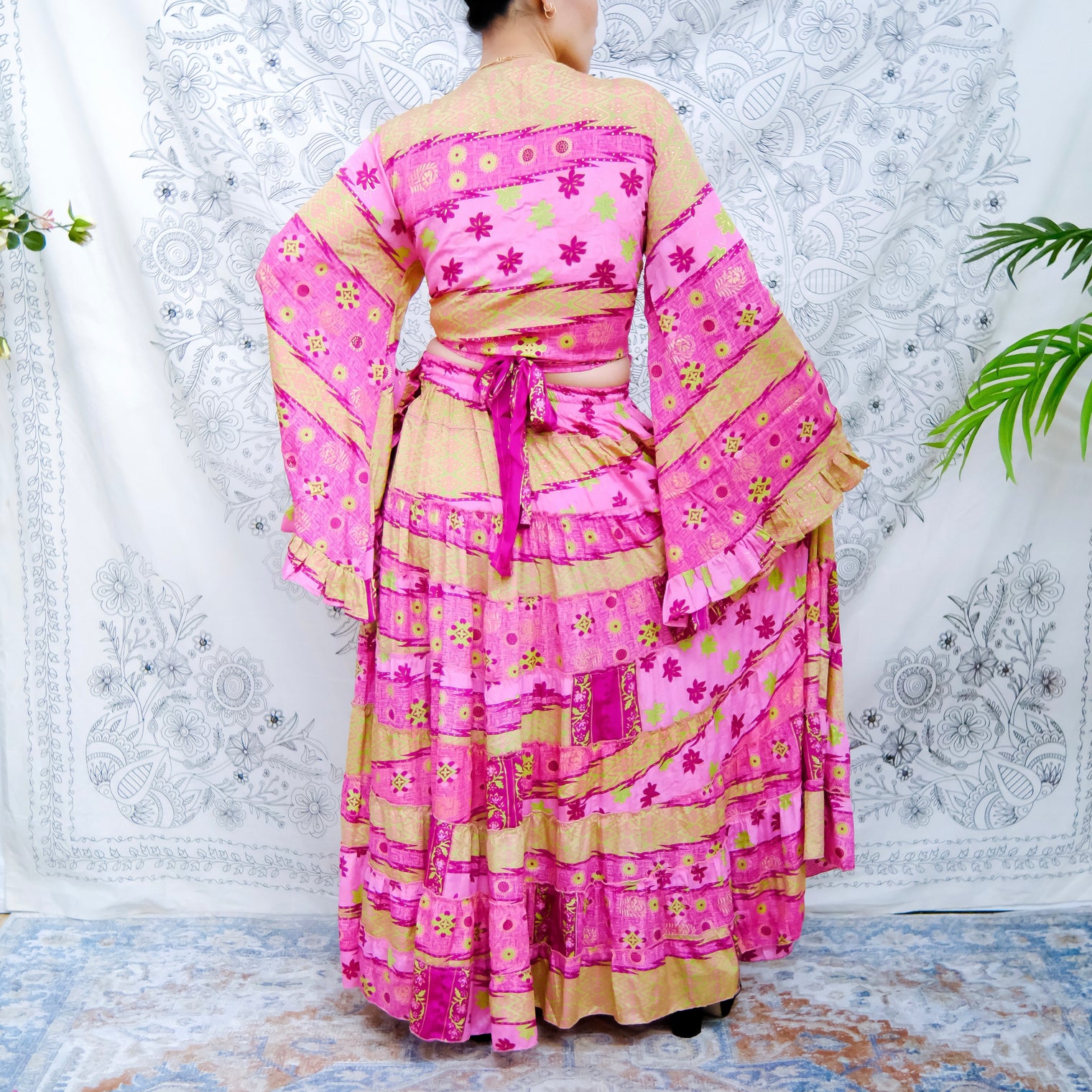 70s Style Boho Skirt with Bell Sleeve Top