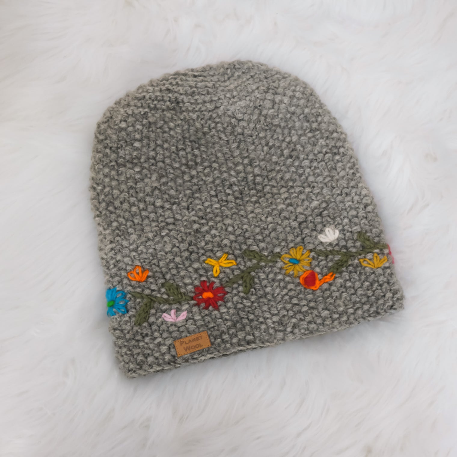 Hand Knit Embroidery Slouchy Hat