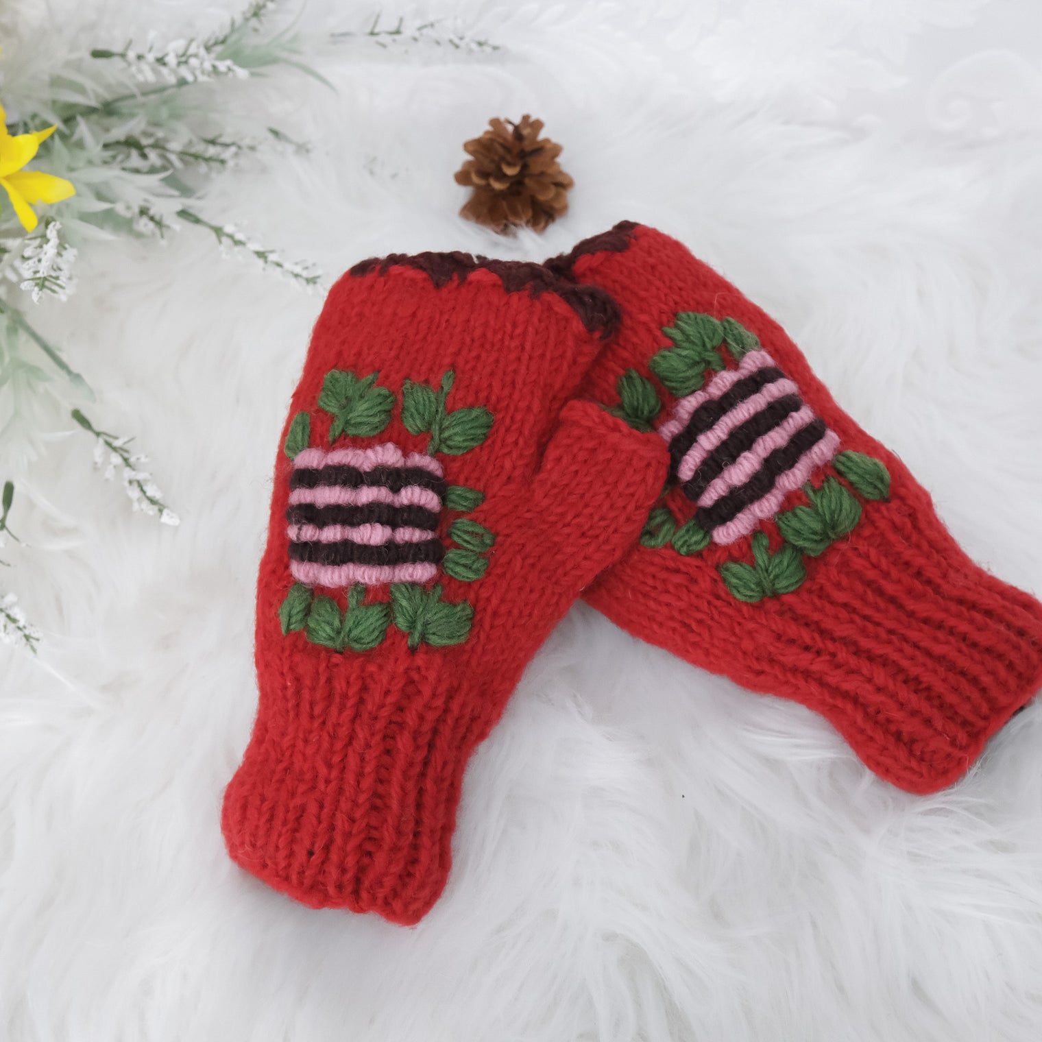 Himalayan Handknit Wool Fingerless Gloves/Hand Warmers