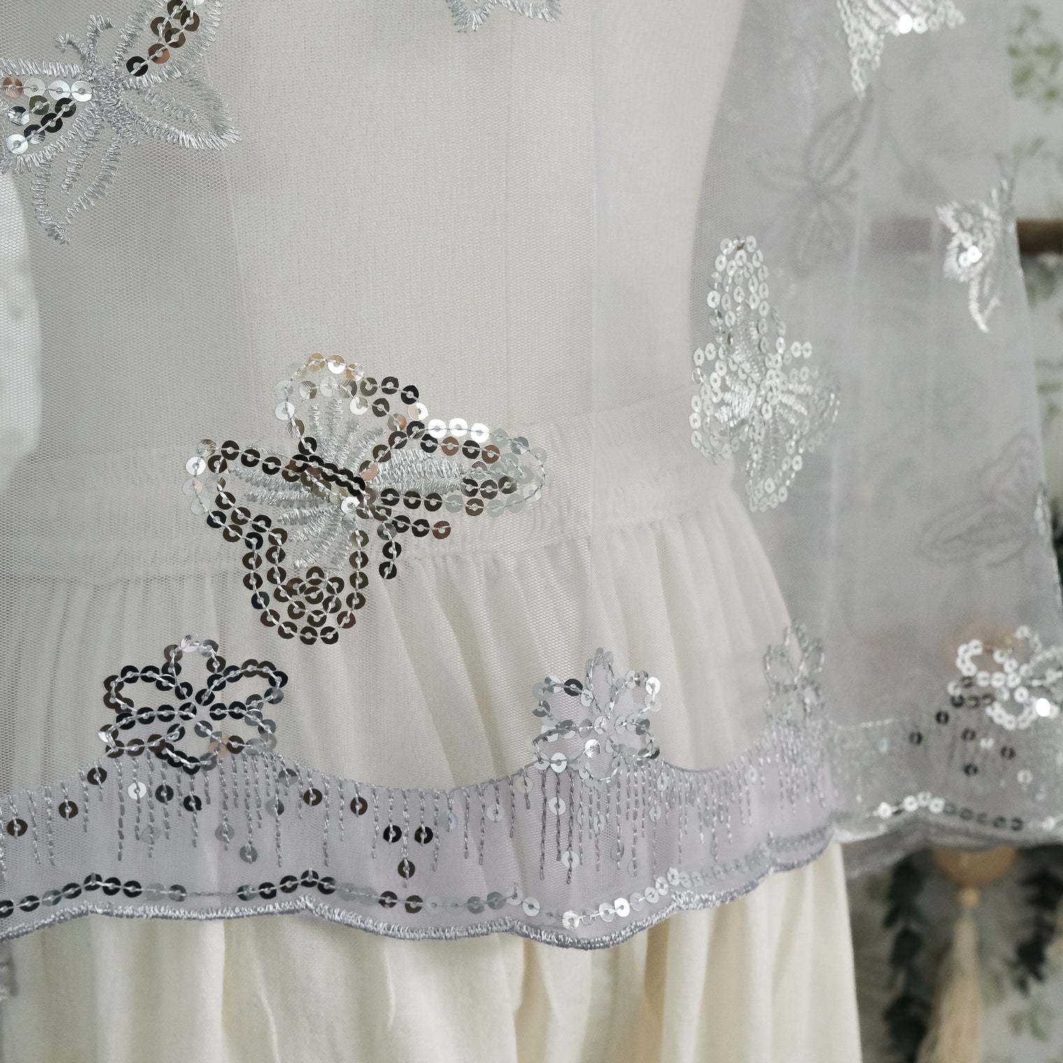 Sequin Butterfly Embroidered Shawls