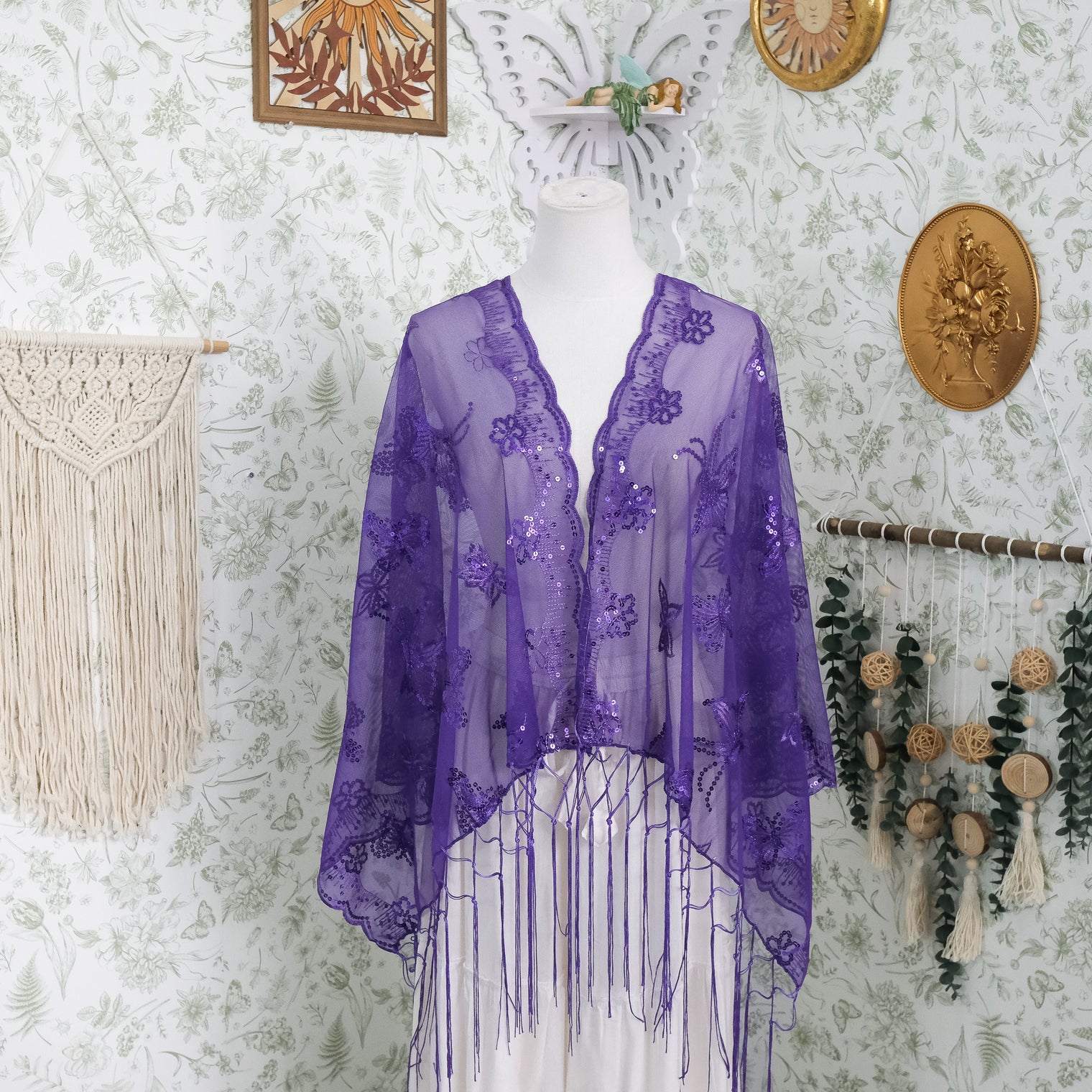 Sequin Butterfly Embroidered Shawls