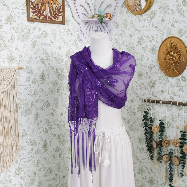 Sequin Butterfly Embroidered Shawls