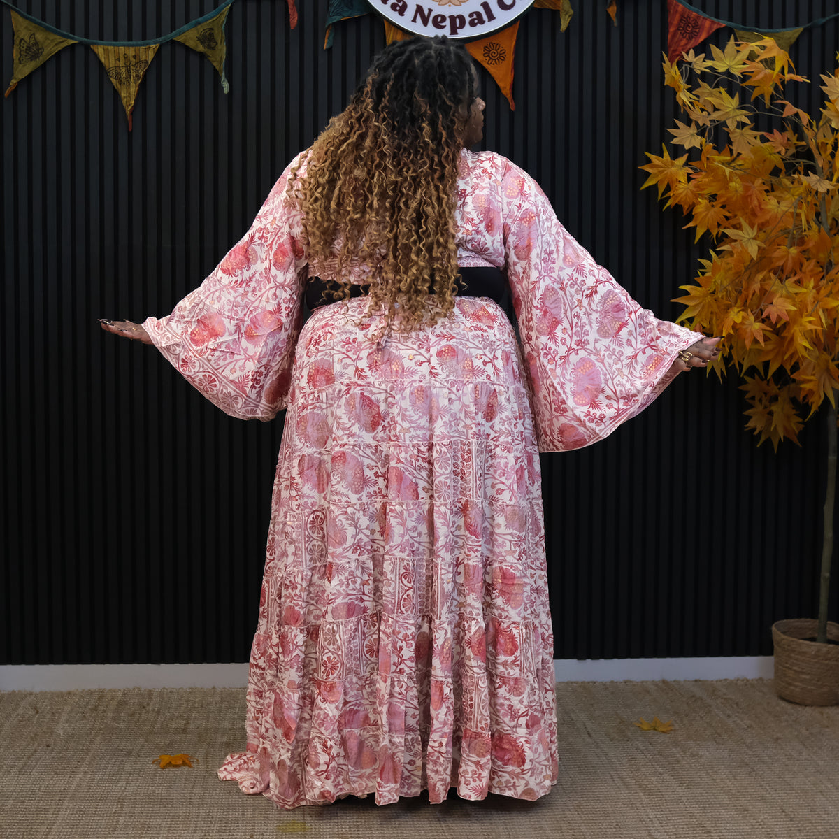 Bohemian Vintage Style Long Ruffle Skirt and Tie Top Set