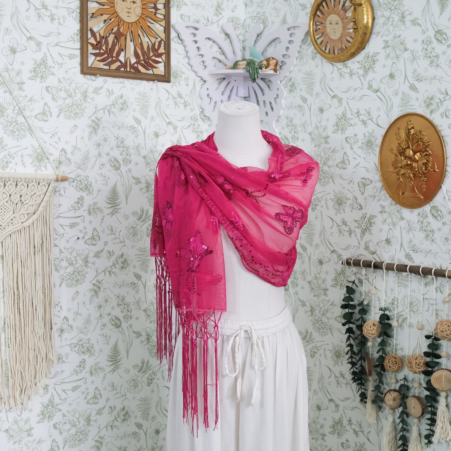 Sequin Butterfly Embroidered Shawls