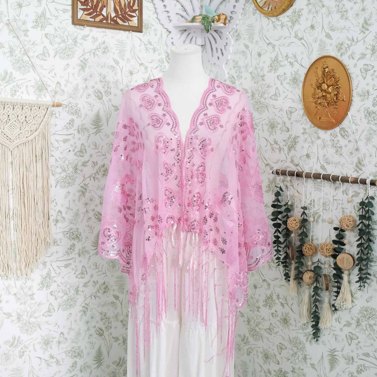 Witchy Peacock Embroidered Sequin Shawl