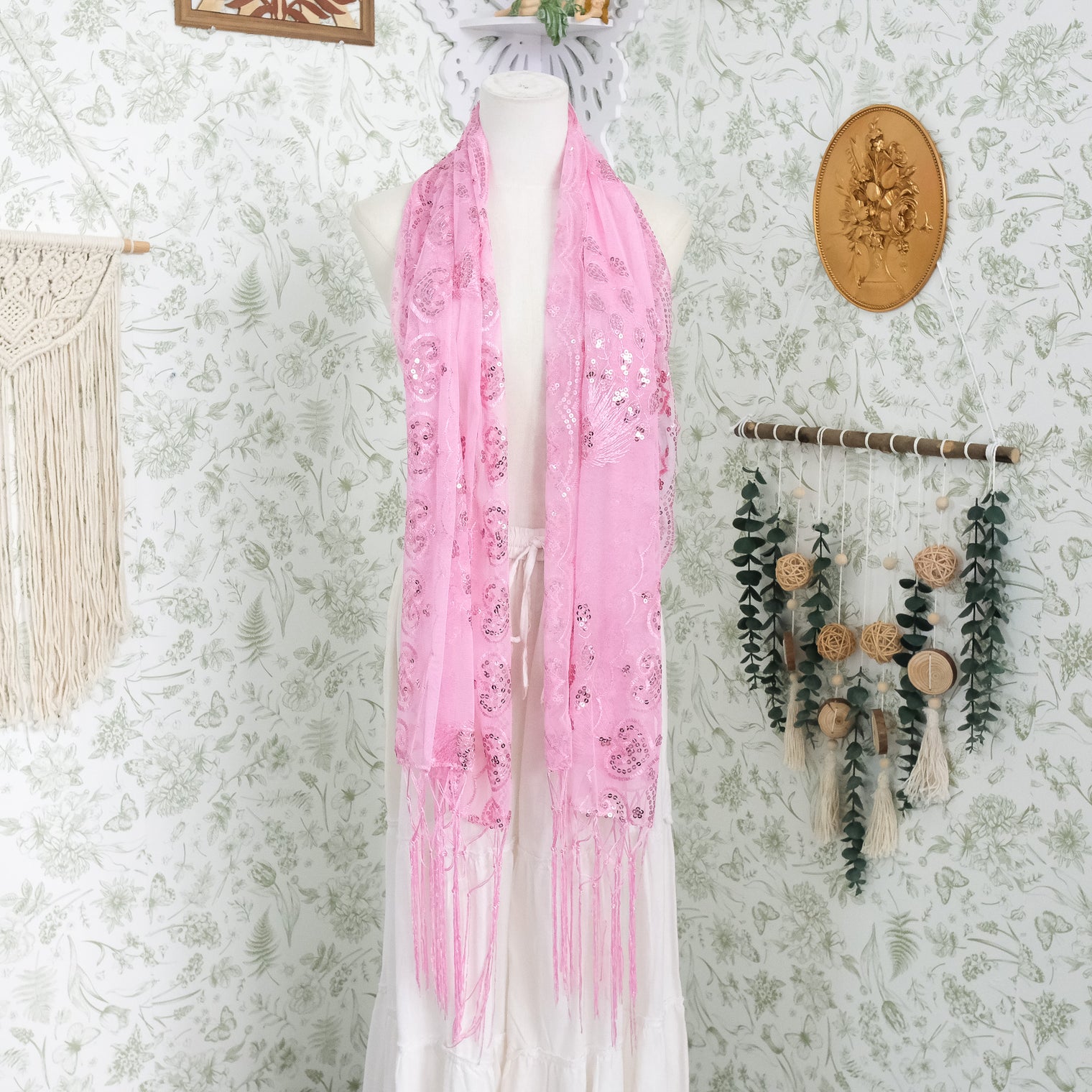 Witchy Peacock Embroidered Sequin Shawl