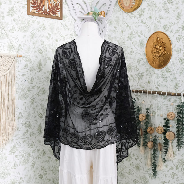 Witchy Peacock Embroidered Sequin Shawl