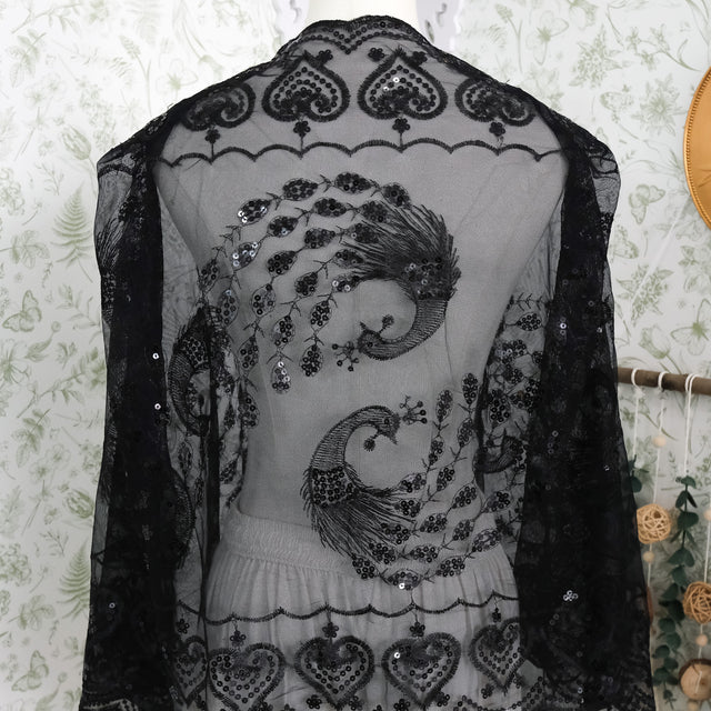 Witchy Peacock Embroidered Sequin Shawl
