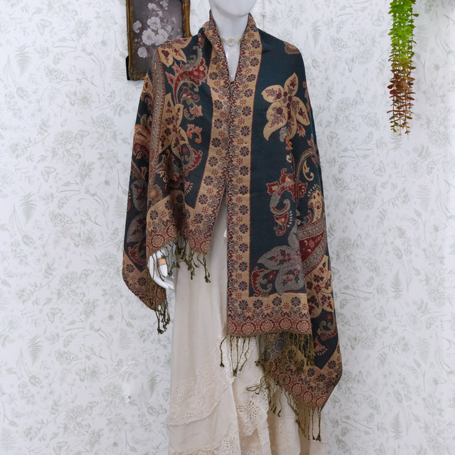 Oversized Reversible Paisley Wrap Scarf with Fringe