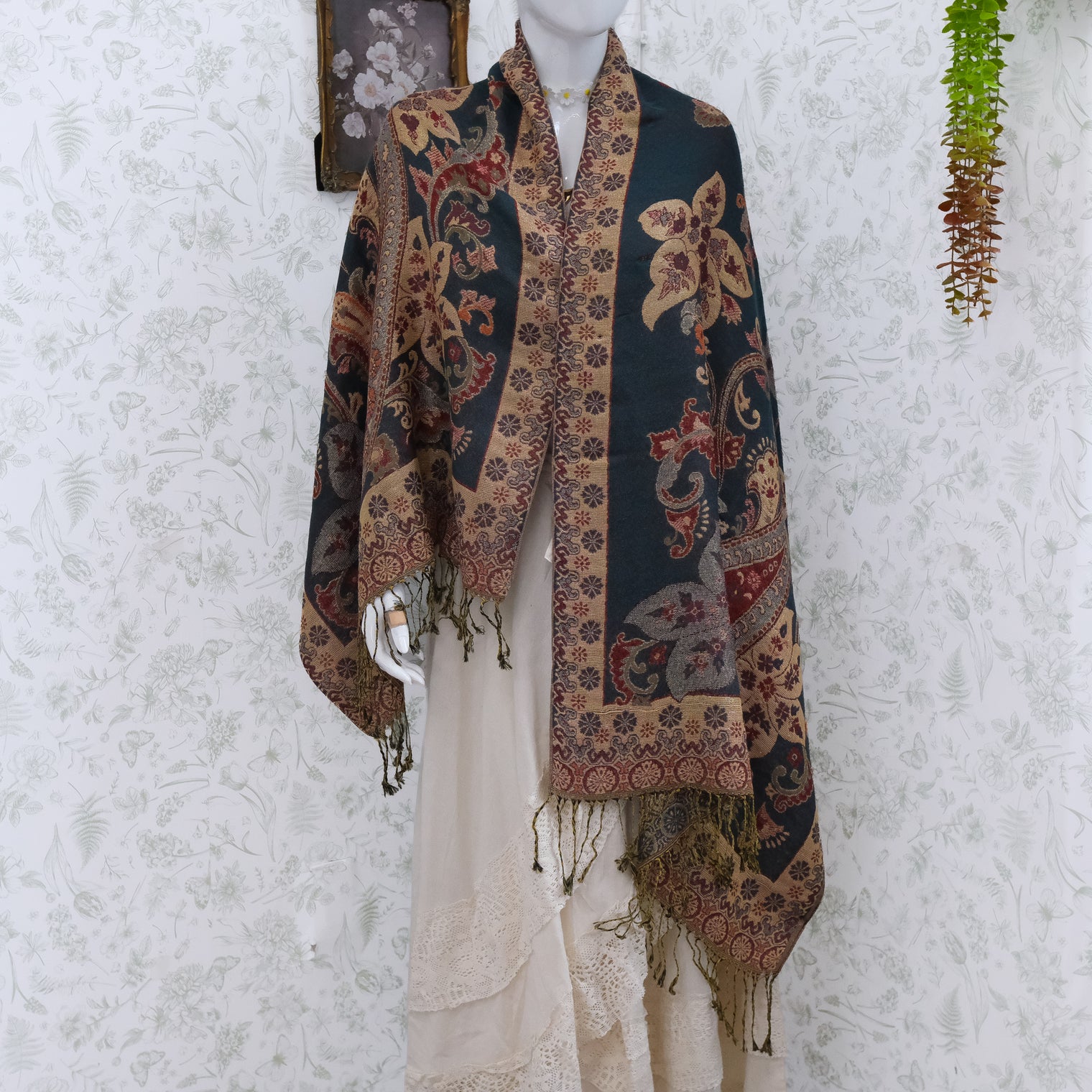 Oversized Reversible Paisley Wrap Scarf with Fringe