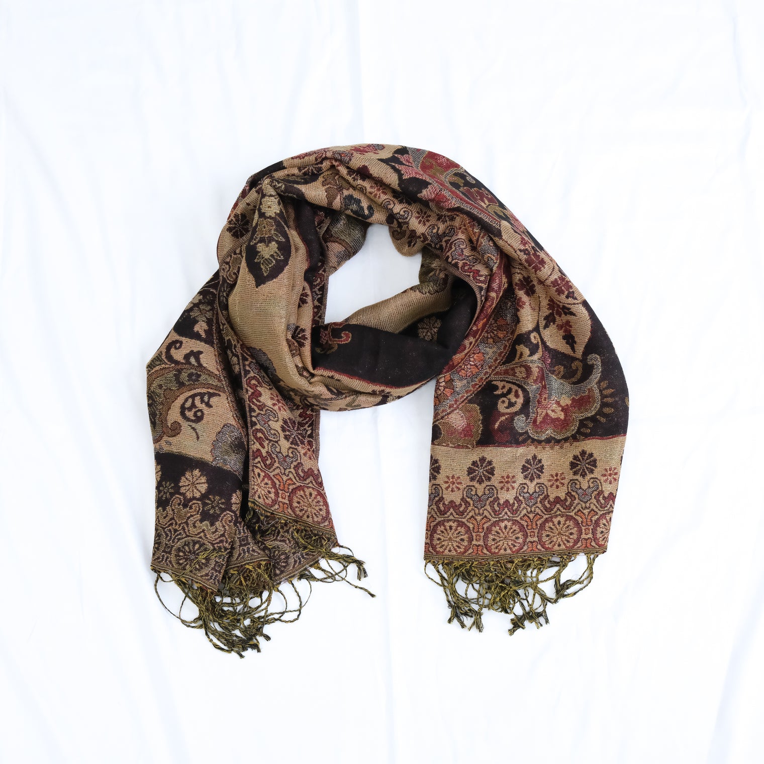 Oversized Reversible Paisley Wrap Scarf with Fringe