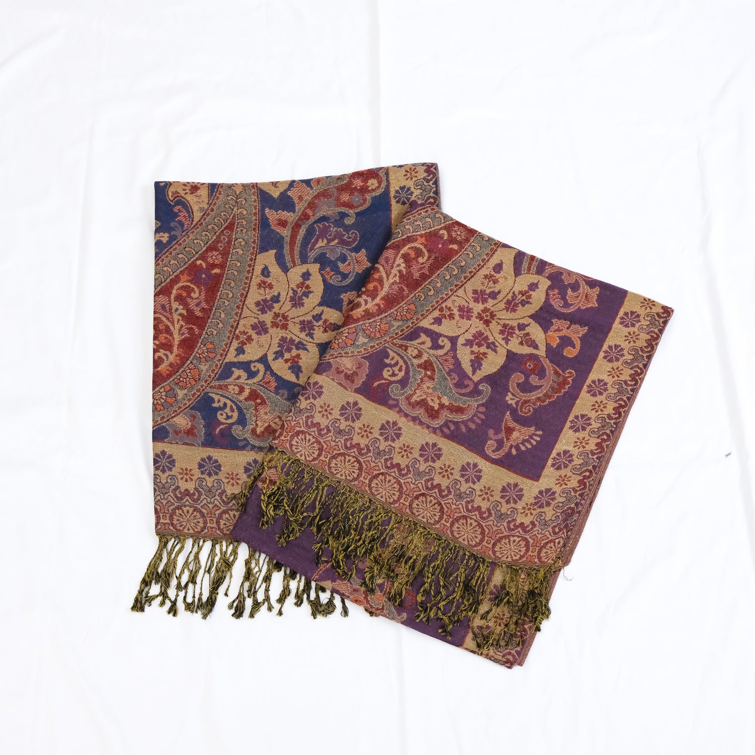 Oversized Reversible Paisley Wrap Scarf with Fringe