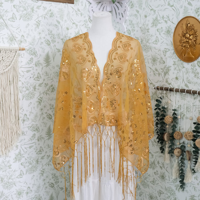 Witchy Peacock Embroidered Sequin Shawl