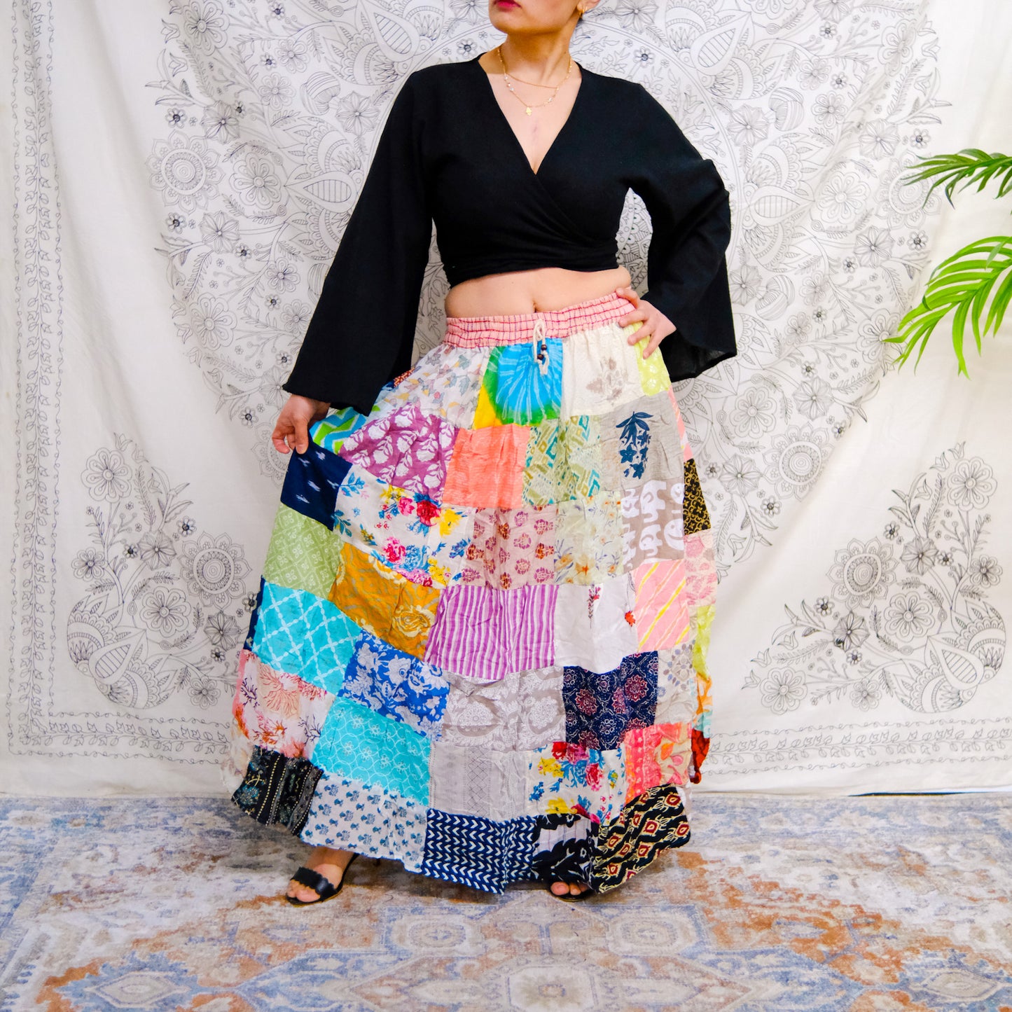 Cotton Patchwork Festival Skirt with Pocket
