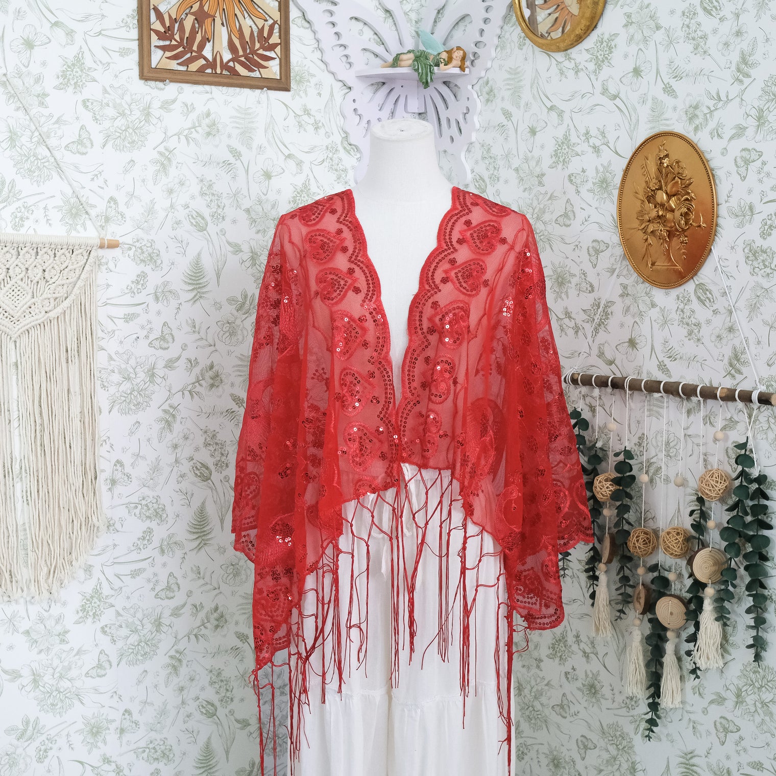 Witchy Peacock Embroidered Sequin Shawl