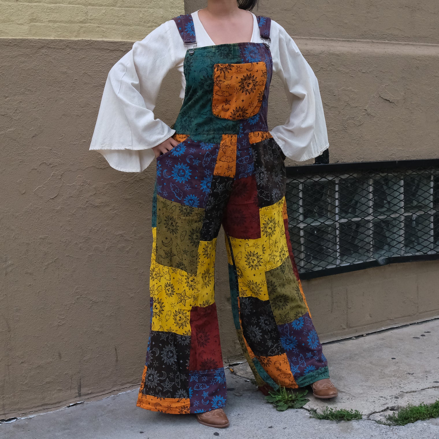 Patchwork Celestial Wide Leg Jumpsuit with Pockets