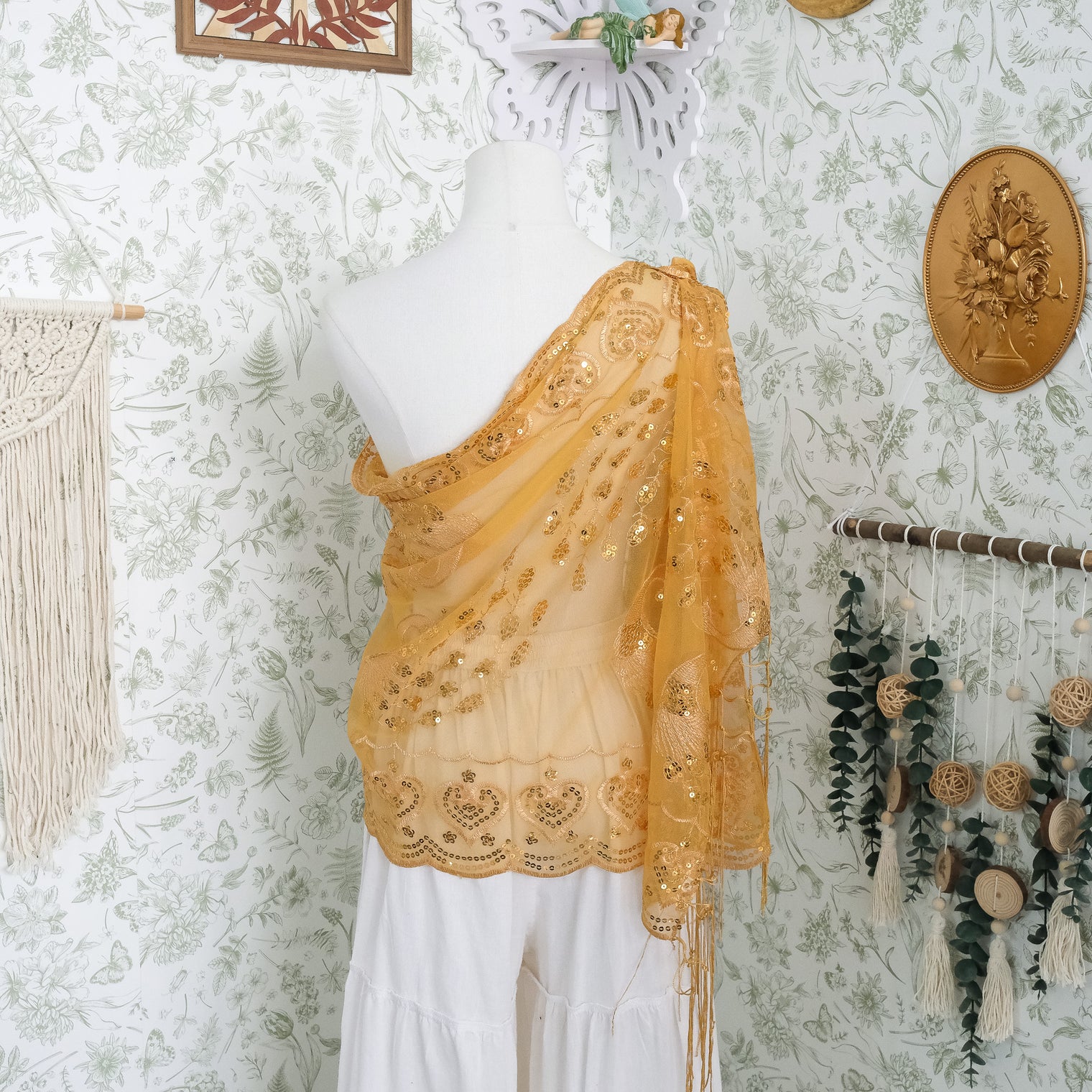 Witchy Peacock Embroidered Sequin Shawl