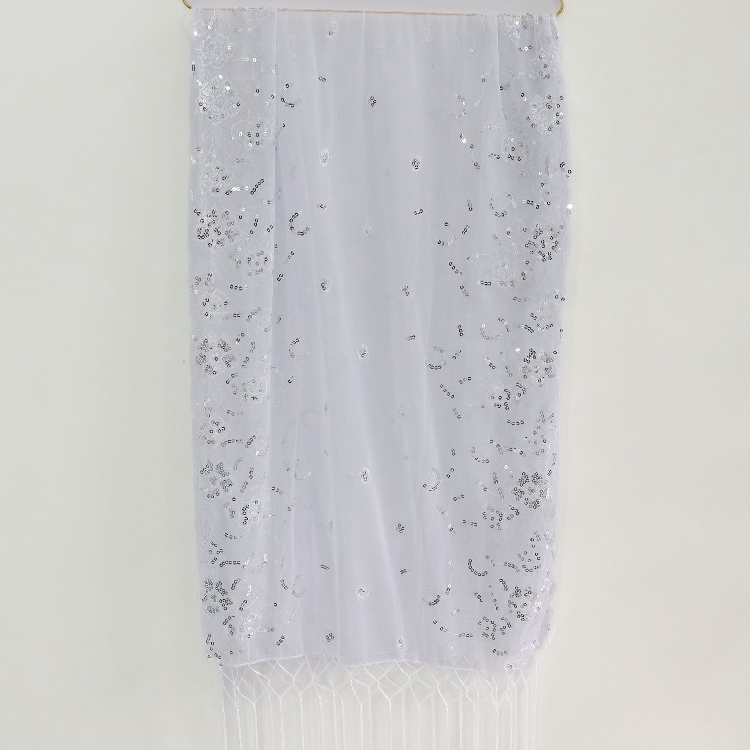 Sequin Embroidered Lace Fringe Shawl