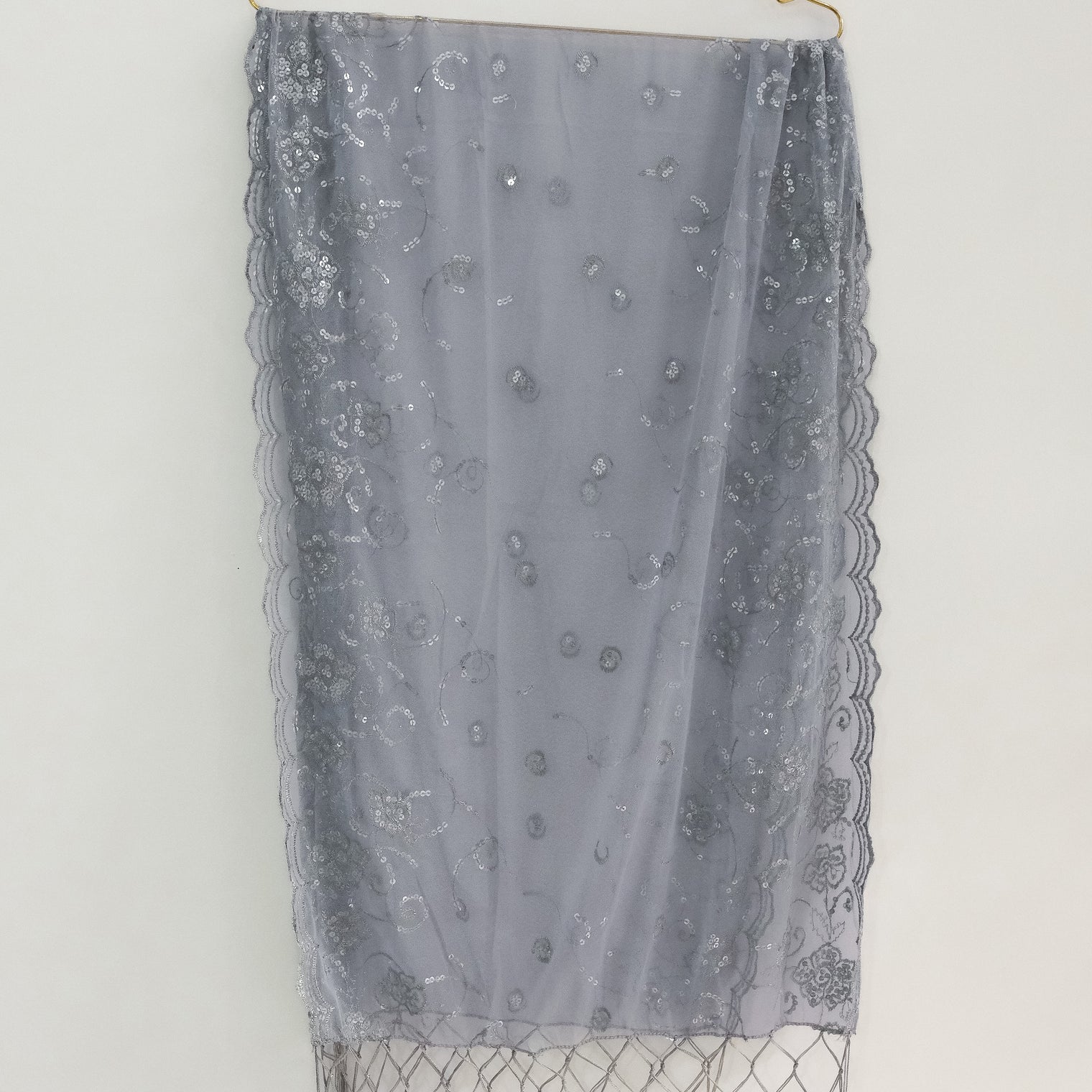 Sequin Embroidered Lace Fringe Shawl