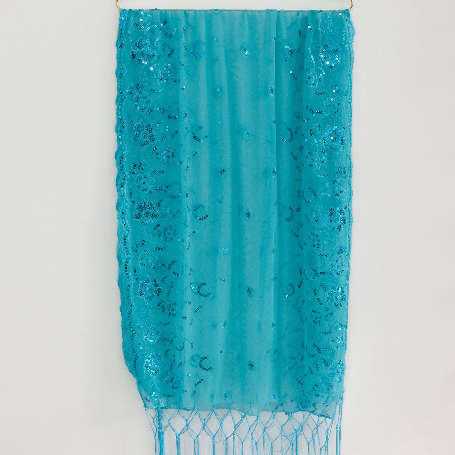 Sequin Embroidered Lace Fringe Shawl