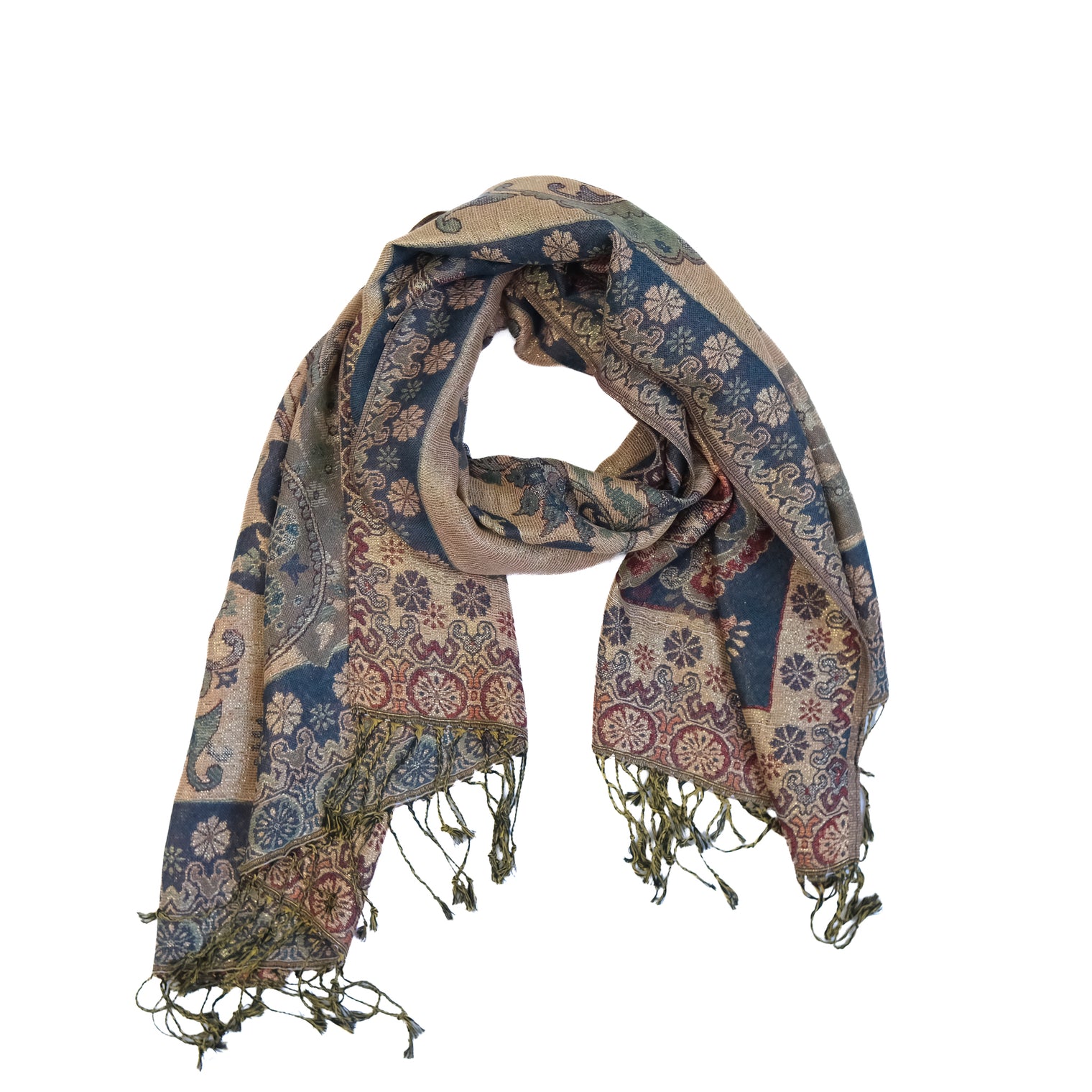 Oversized Reversible Paisley Wrap Scarf with Fringe