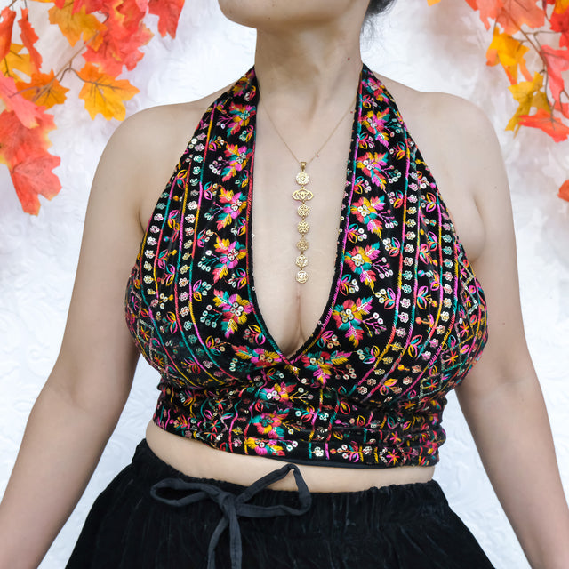 Hand Embroidery Velvet Halter Top