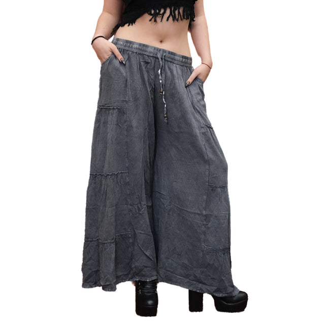 Stonewashed Boho Wide Leg Palazzo Pants