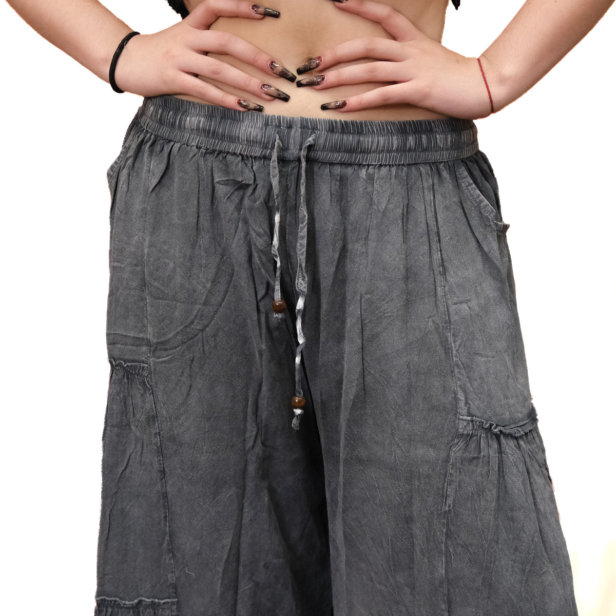 Stonewashed Boho Wide Leg Palazzo Pants