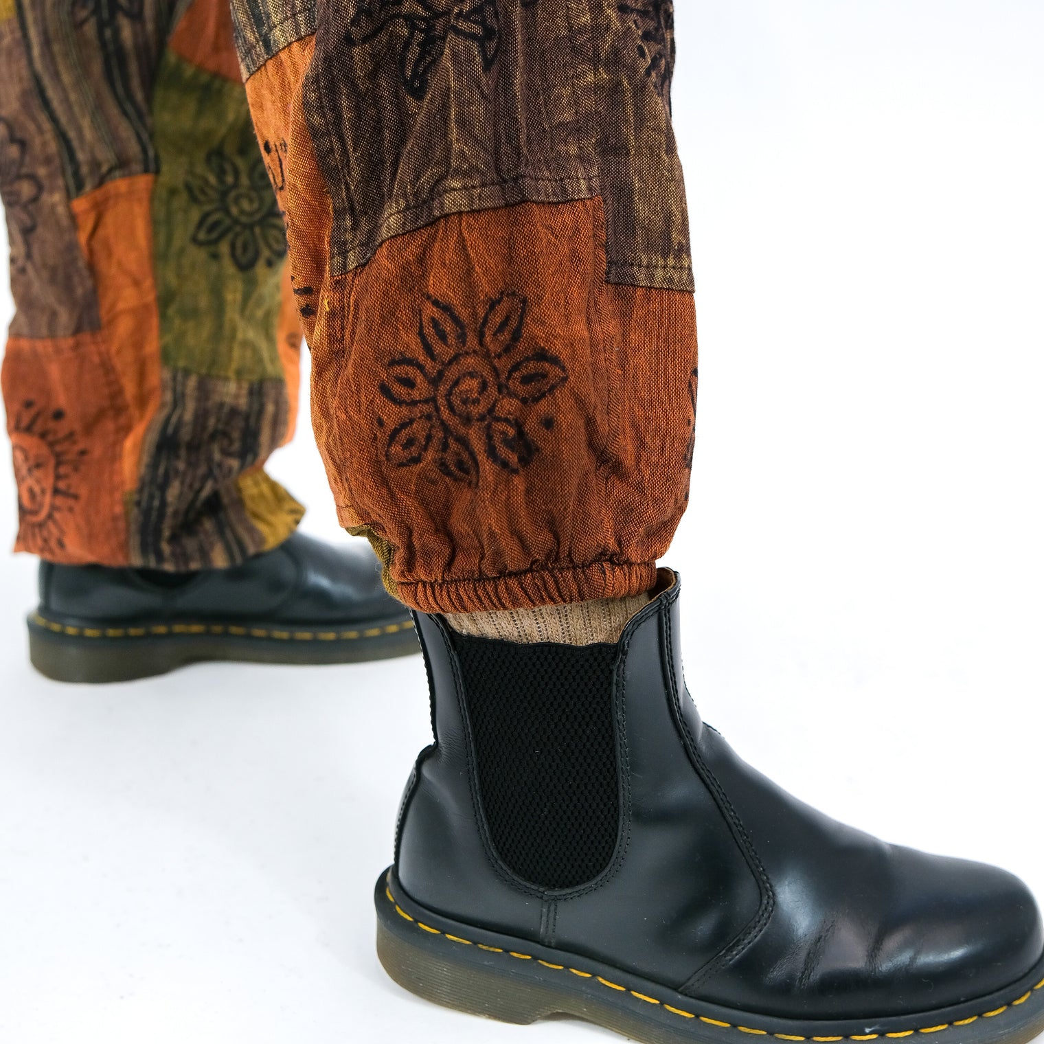 Stonewashed Cotton Patchwork Unisex Baggy Pants