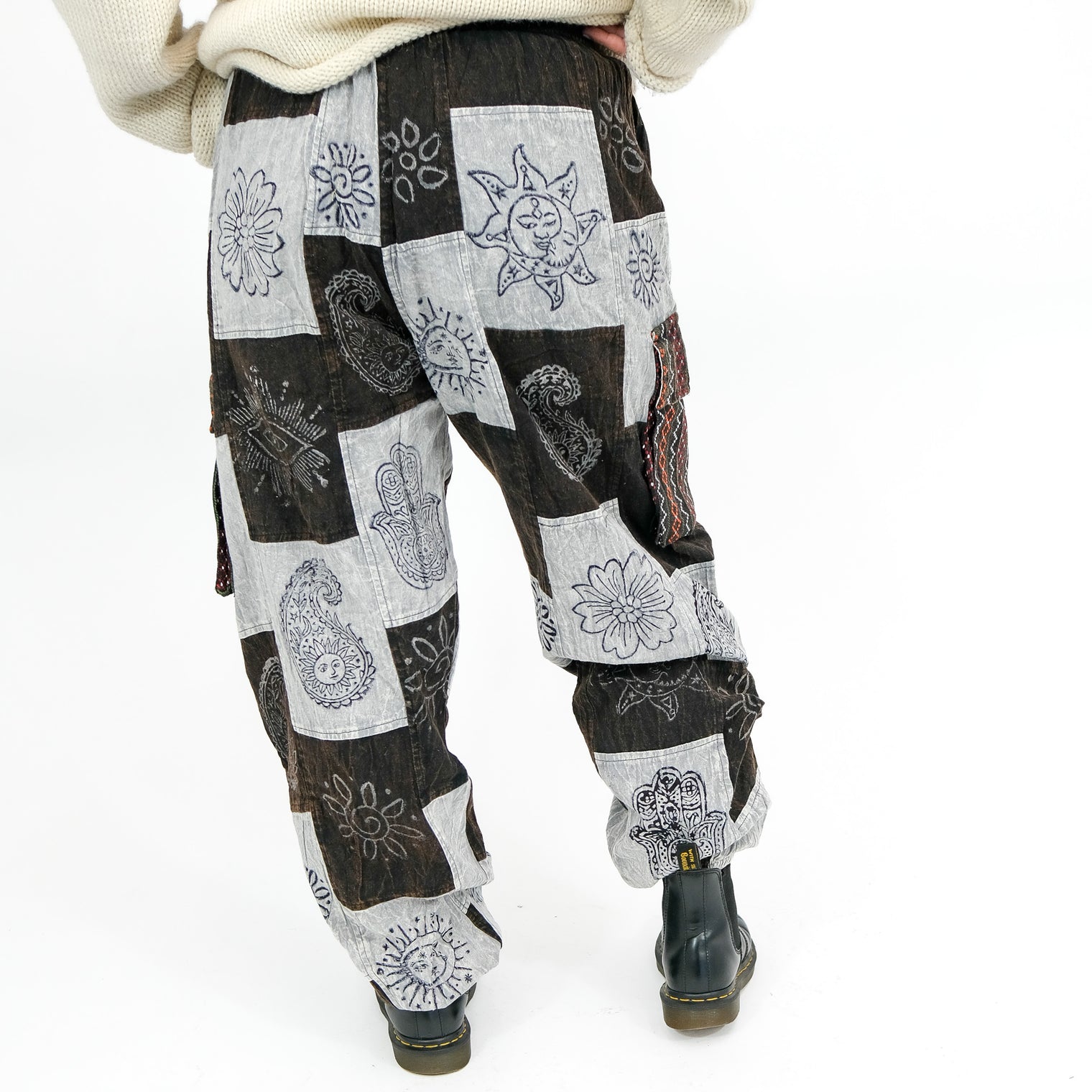 Stonewashed Cotton Patchwork Unisex Baggy Pants