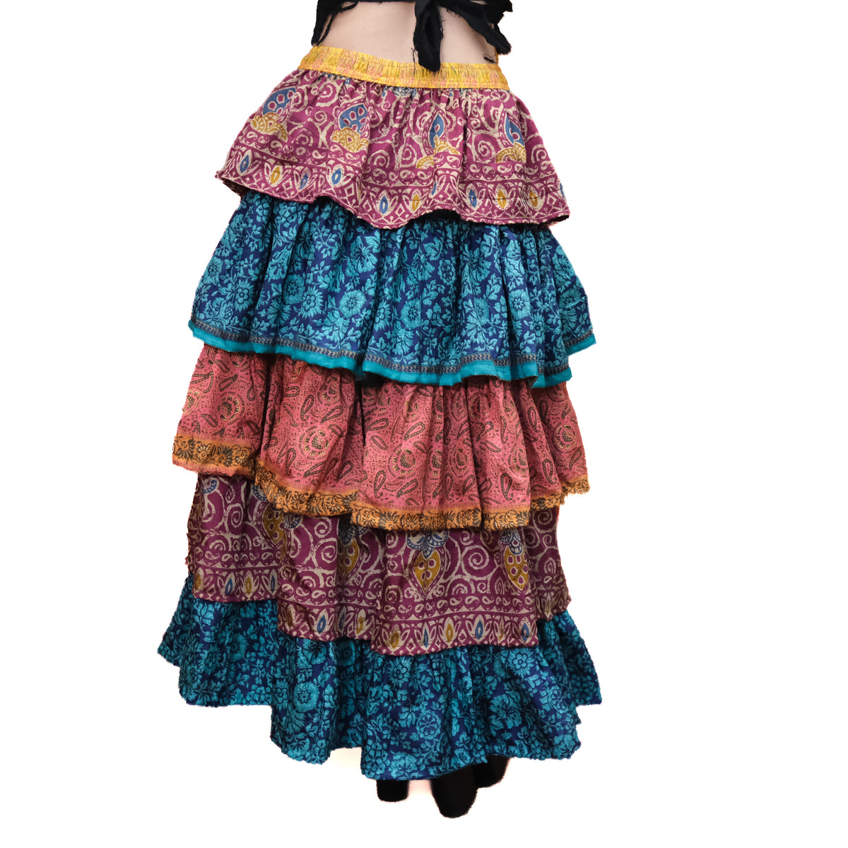 One-of-a-Kind Recycled Sari Tiered Maxi Skirt