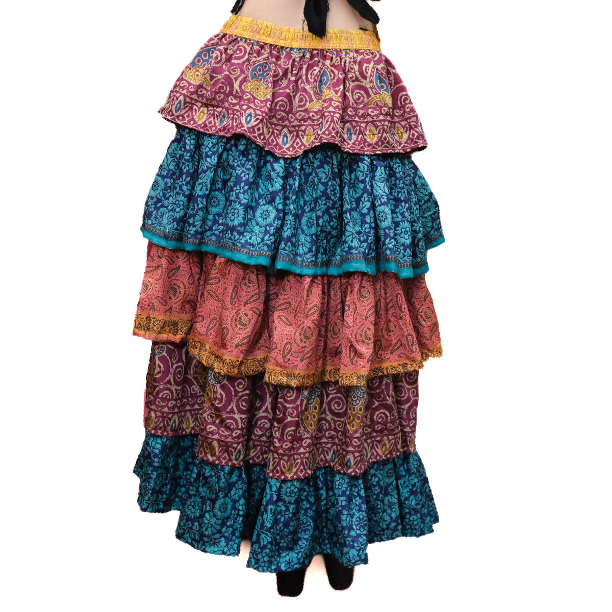 One-of-a-Kind Recycled Sari Tiered Maxi Skirt