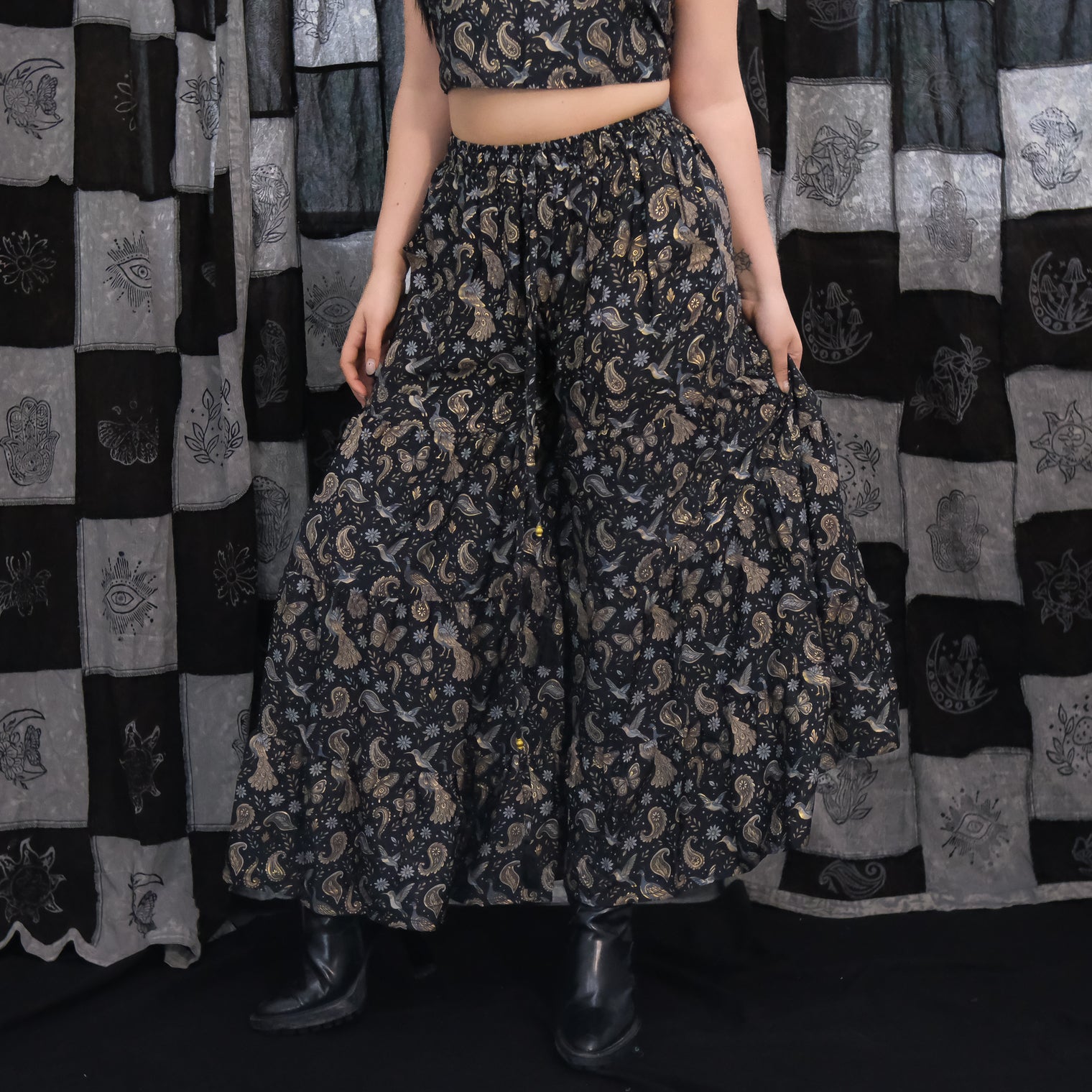 Whimsical Paisley Peacock Tiered Palazzo Pants