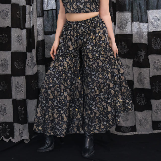 Whimsical Paisley Peacock Tiered Palazzo Pants