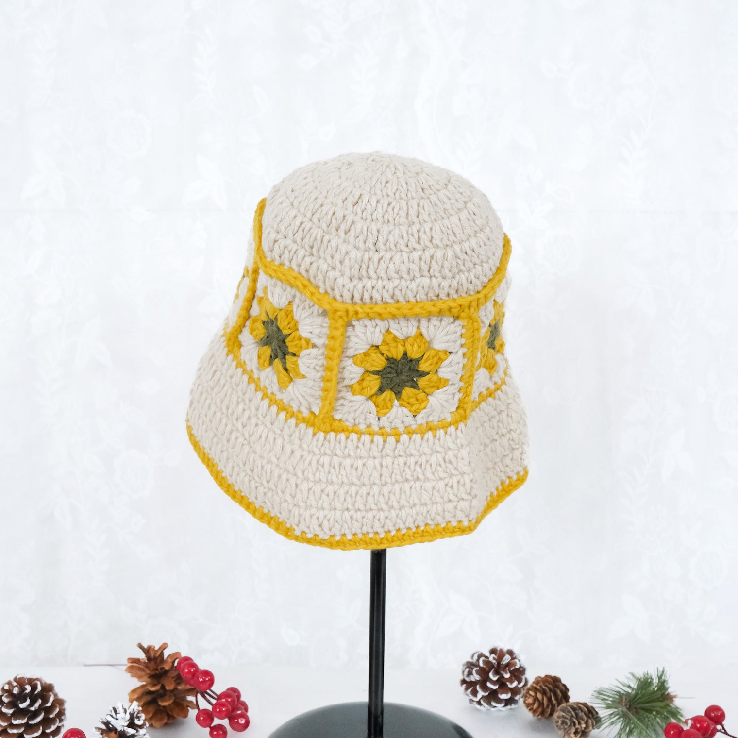 Crochet Flower Bucket Boho Hippie Hat
