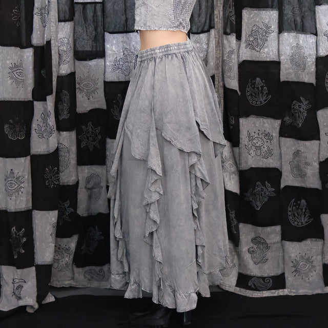 Flared Grunge Flowy Maxi Skirt